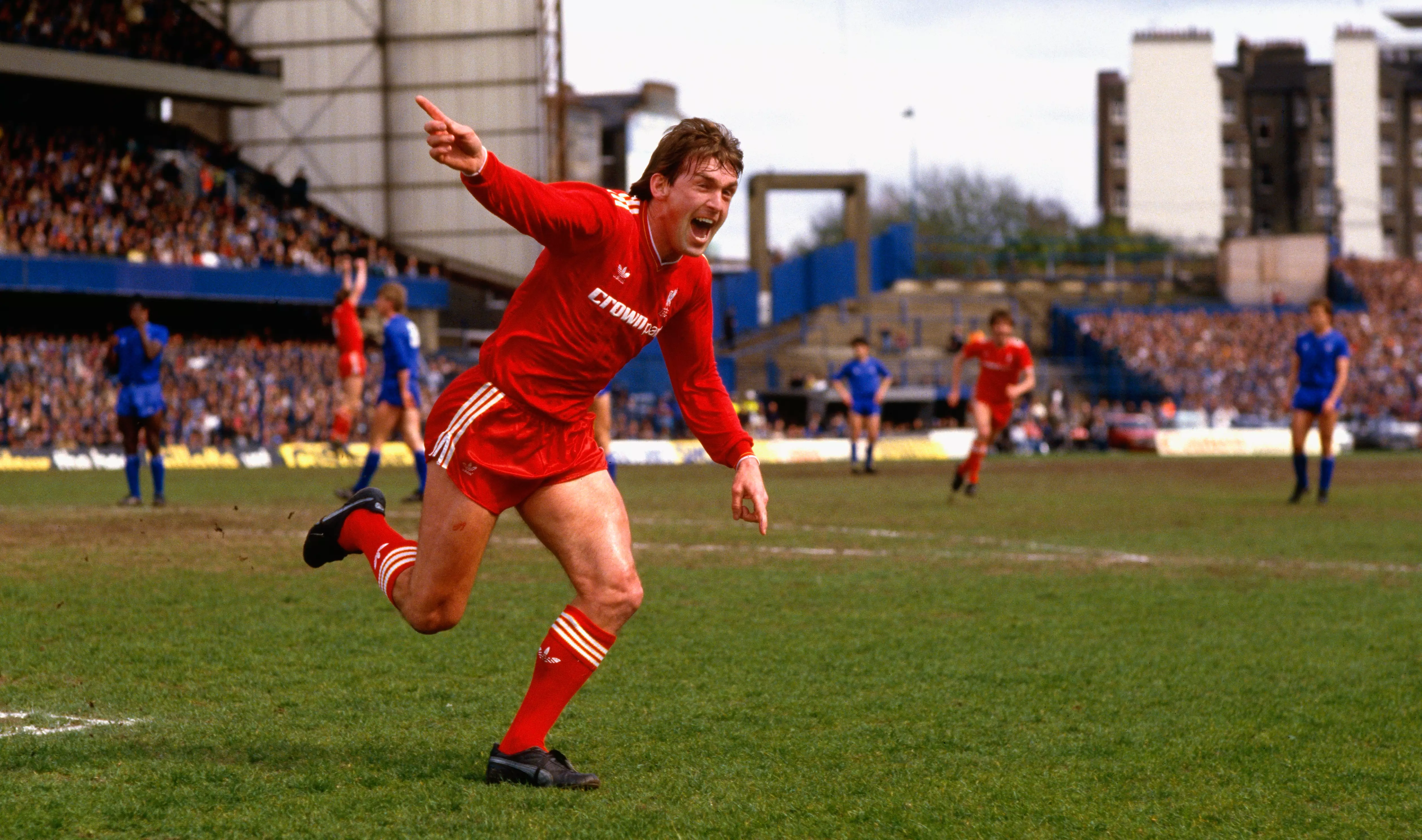 Liverpool player-manager Kenny Dalglish celebrates after scoring the goal which sealed the 1986/87 First Division title for his side